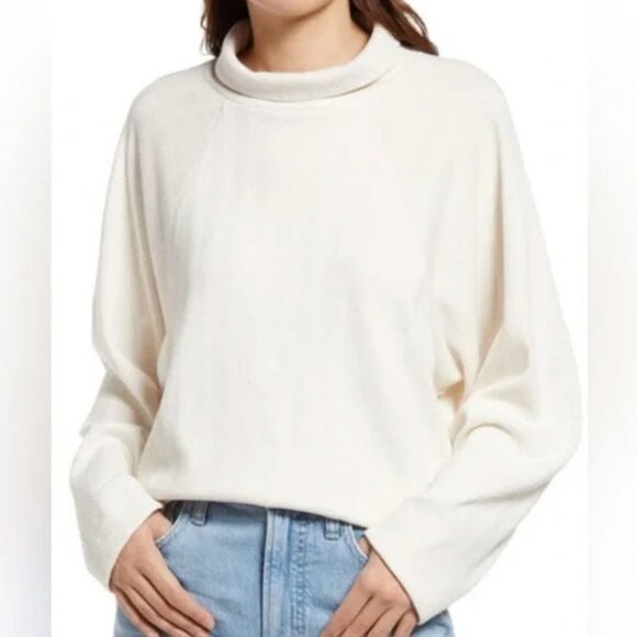 Madewell Brushed Herringbone Jacquard Turtleneck Top Funnel Neck Cream Ivory S - Picture 4 of 16